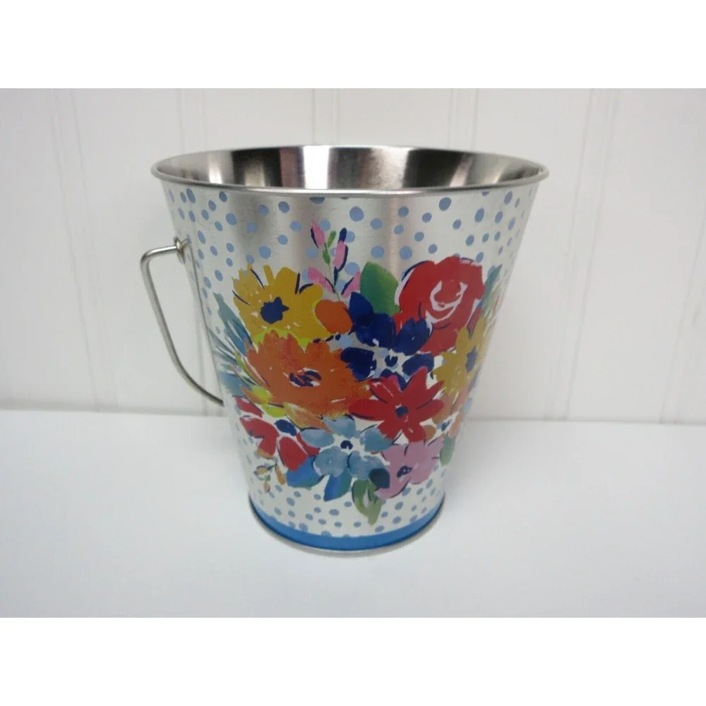 Pioneer Woman Floral Tin Pail Flowers Party Wedding 4.5